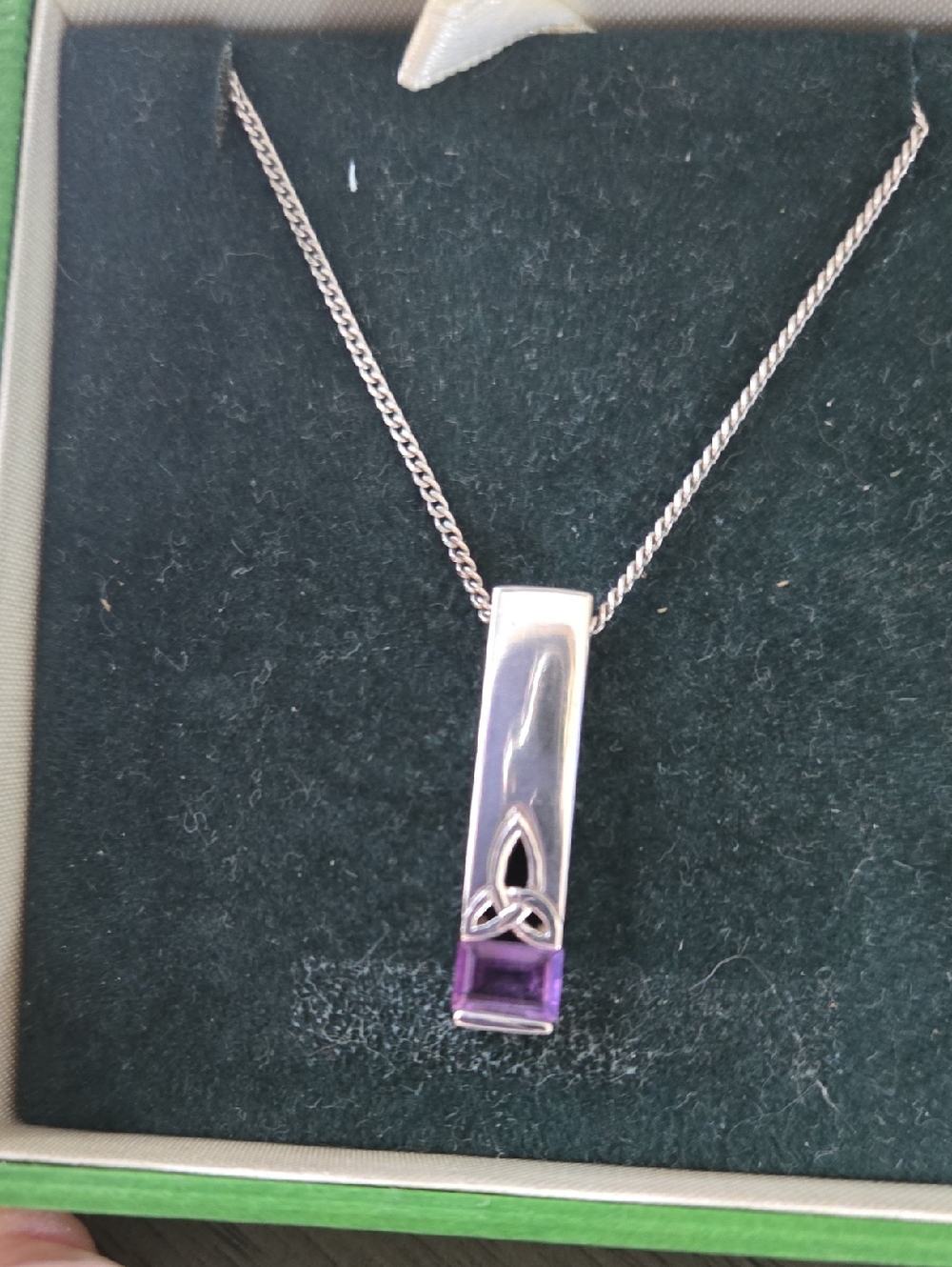 .925 Sterling Silver Pendant Necklace 17" with Amethyst Made In Ireland